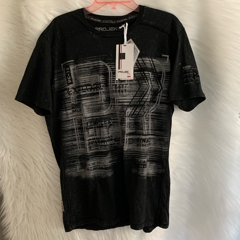 Projek Raw Mens Tee Shirt Short Sleeve Black with Light Grey imaging Small